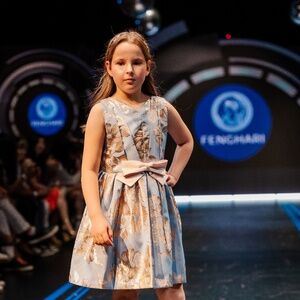 GIRLS BLUE & ROSE GOLD DRESS